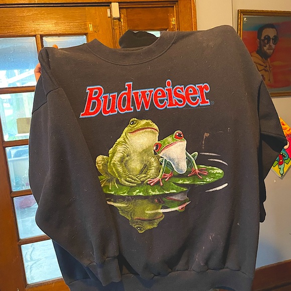 RARE BUDWEISER CREWNECK 90s Budweiser Frog SuperBowl 95 BUDWEISER commercial - Picture 2 of 14